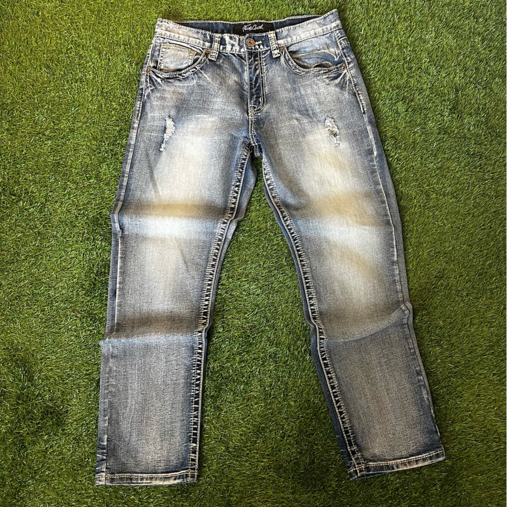 True luck vintage wash denim jeans with distressed details 32x32